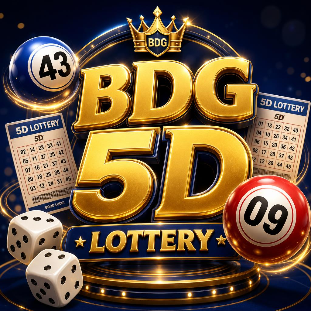 BDG 5D Lottery artwork with golden 5D letters, crown and lottery tickets
